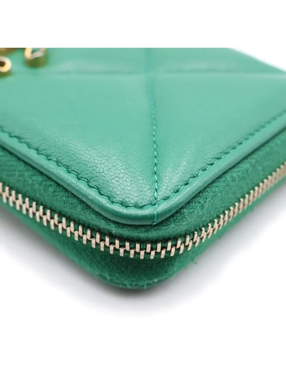 Chanel Chain Coco Wallet Card Case Green Leather Gold